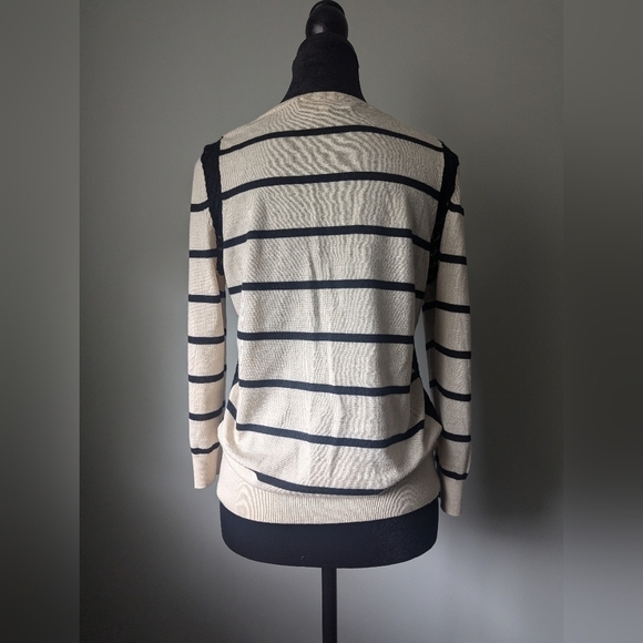 Loft Tan and Black Striped Blouse with Lace Detail - Picture 2 of 9